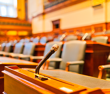 Empty chairs in a courtroom